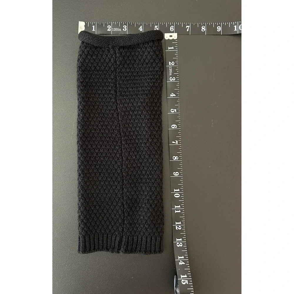 Black Chunky Knit Leg Warmers Textured Honeycomb Pattern Ribbed Cuffs 1370